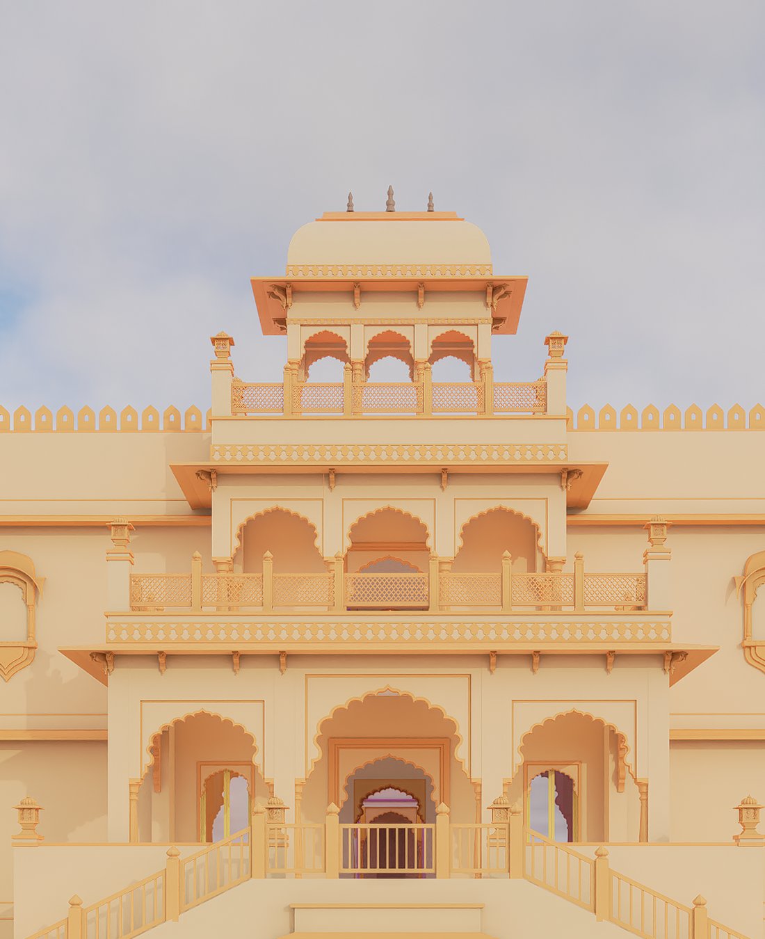 Chhatri dome and carved haveli architecture detail