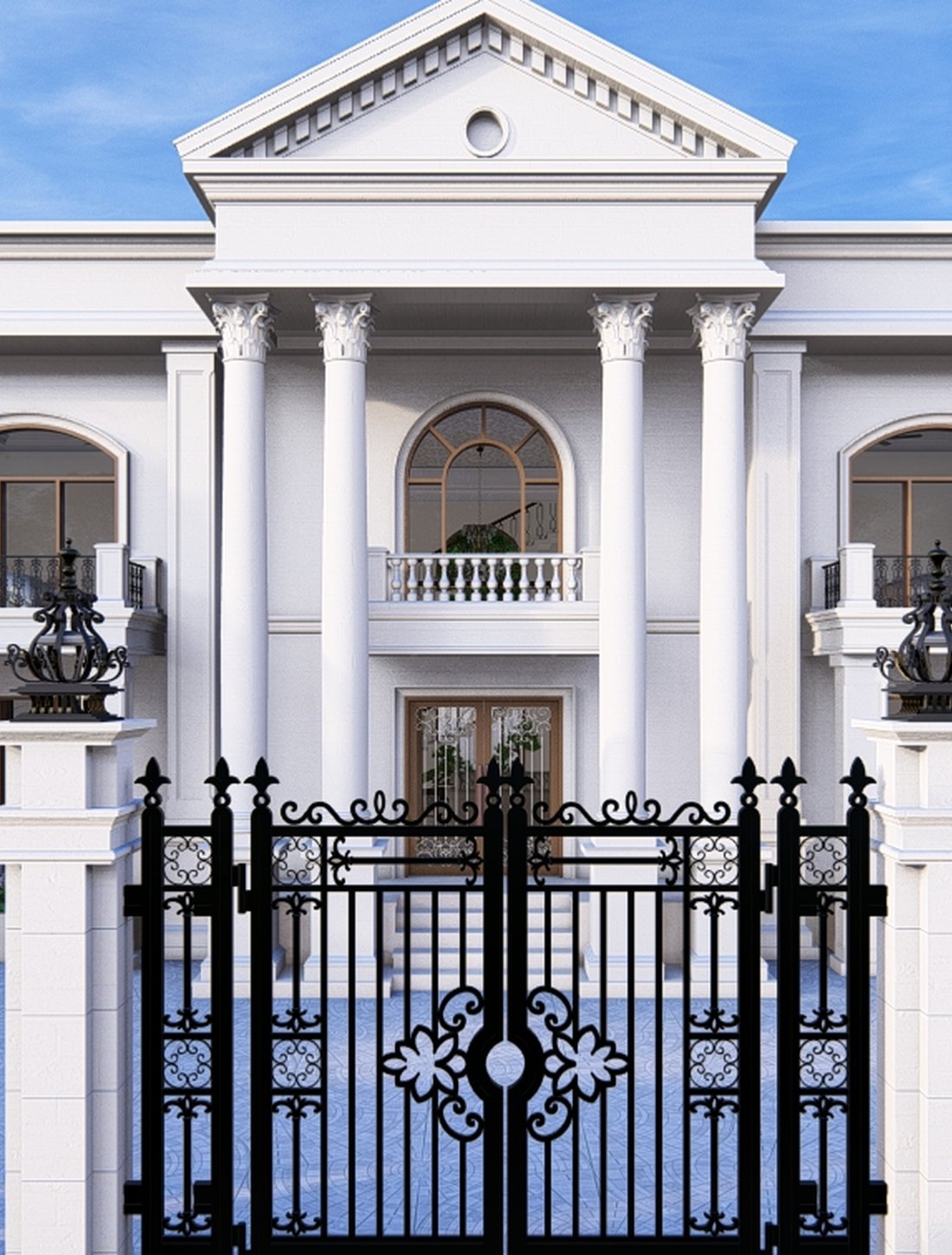 Classical portico columns of a luxury villa