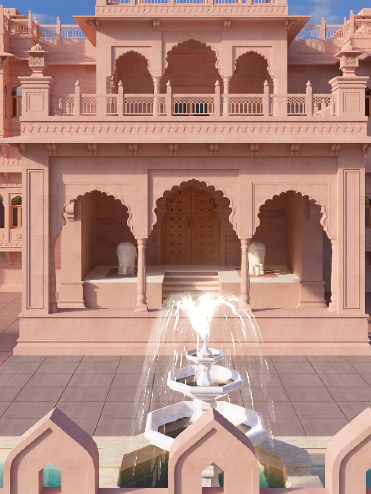 Carved stone column in a Rajasthani luxury interior